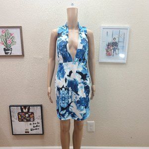 Lulu's Sexy Deep Plunge Fitted Floral Mini Dress L